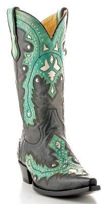Corral Mens Leather Cowboy Boots Black/Green Overlay w/ Studs G1037 