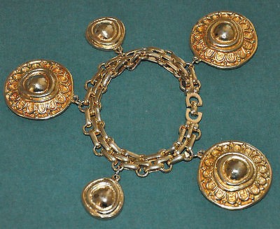 Signed Christian Dior Vintage Medallion Charms Gold Tone Bracelet Rare 