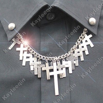 vintage silver multi cross dot chain stud shirt collar neck