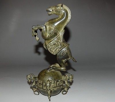 Chinese Bronze Horses Standing on the ball &with QING Mark NR