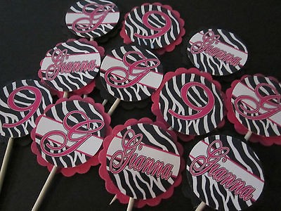 24 Zebra Print & Hot Pink Birthday Party Cupcake toppers NEW FREE trck