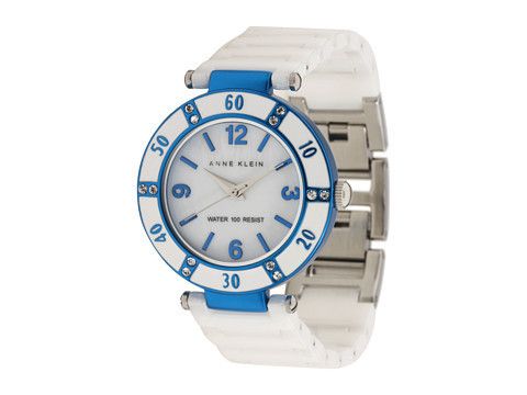 AK Anne Klein Women Stainless Steel White Blue Ceramic Watch #10 