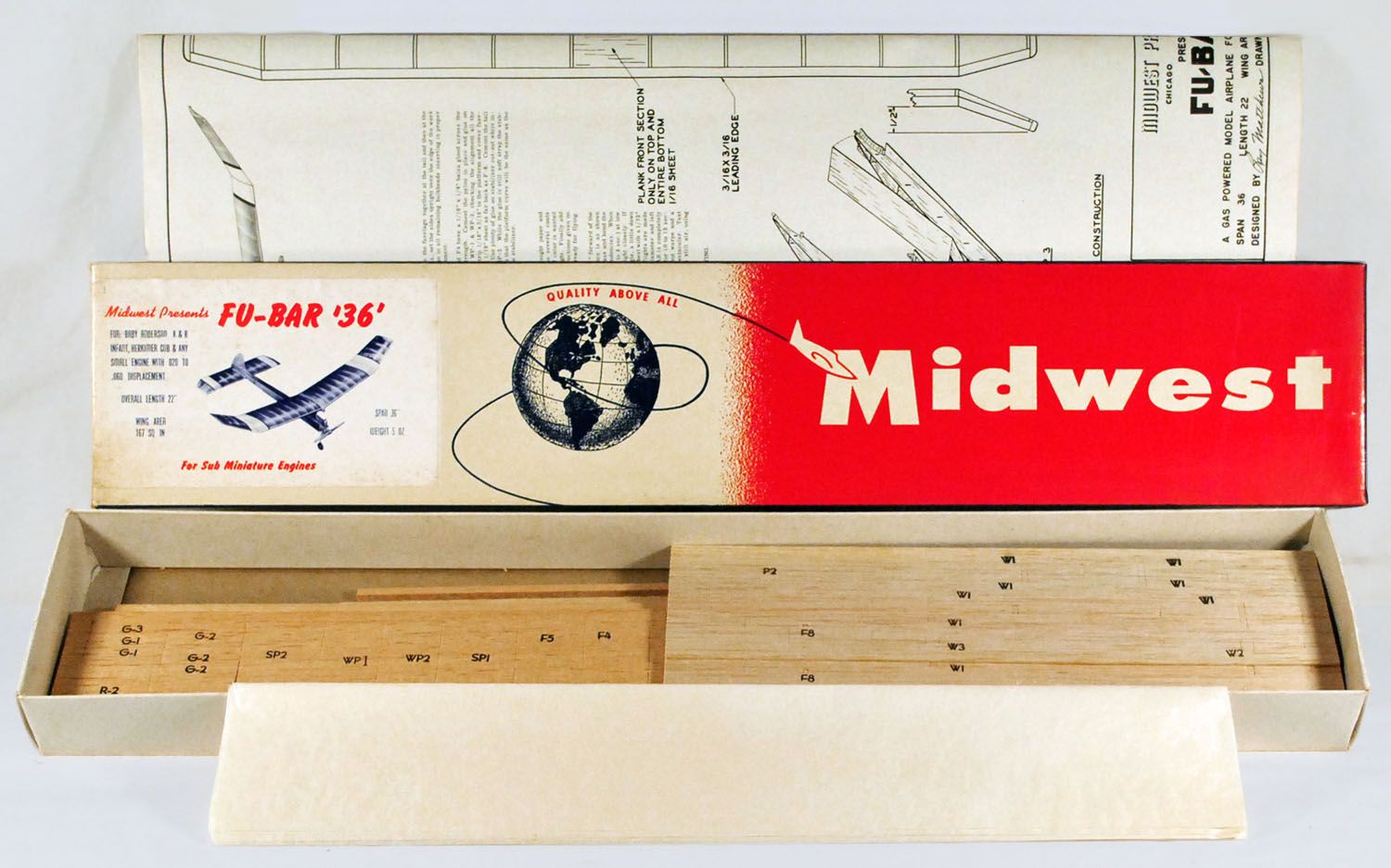 Vintage Midwest FU BAR 36 Free Flight Wood Model Airplane Kit