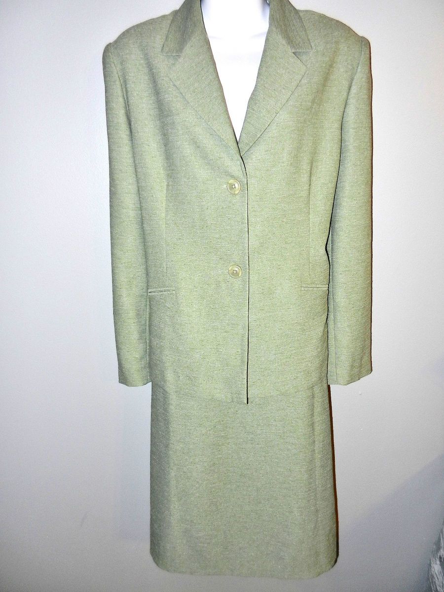 ALFRED DUNNER WOMENS LADIES GREEN CLASSIC ALL SEASON CAREER SKIRT SUIT 
