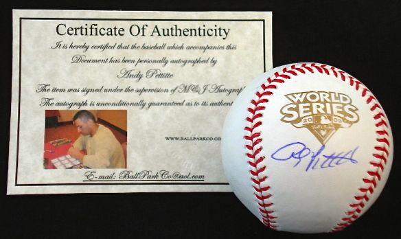 Andy Pettitte Autographed World Series Baseball Proof