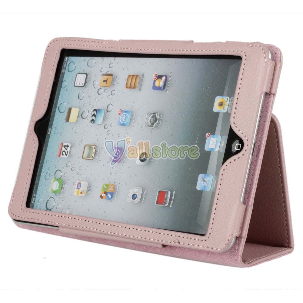   fold pu leather case smart cover pouch stand for apple ipad mini pink