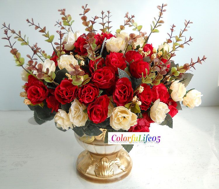 5pcs Artificial Silk Rose Buds Camellia 21 Flower Bouquet Home Decor 