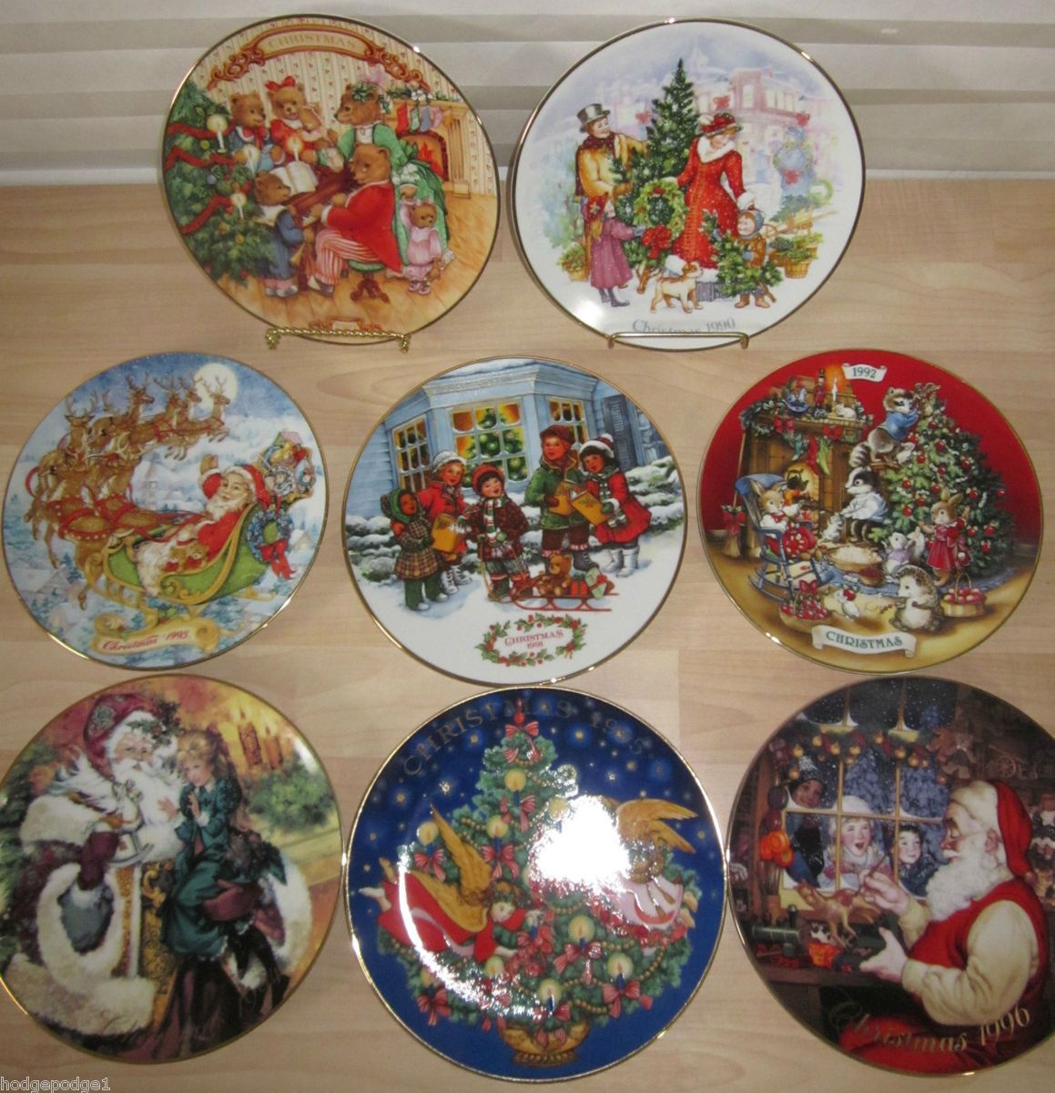 Avon Winter Christmas Holiday 8 Collectors Plates 22K Gold Lot of 8 
