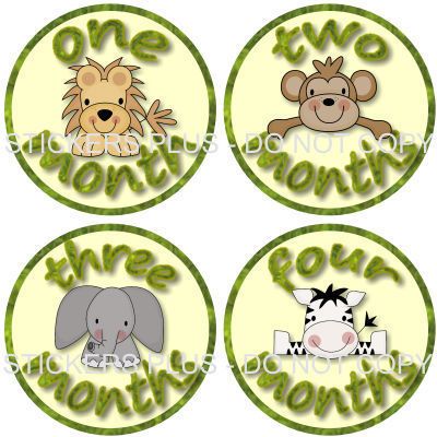 Monthly Baby Onesie Stickers Girl Boy Zoo Jungle Animal