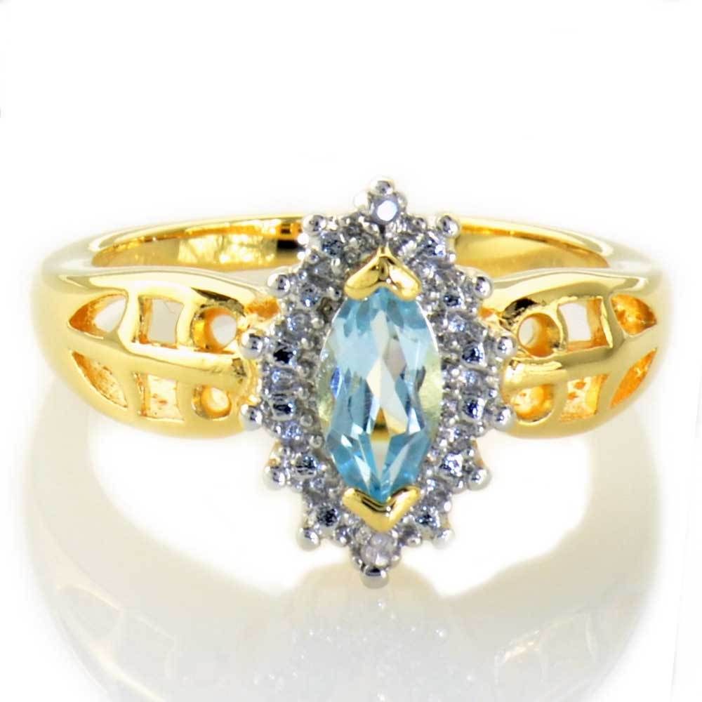 8x4mm Marquise Shape Blue Topaz with Diamond Accent Engagement Ring