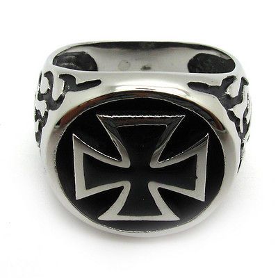 Newly listed Mens PUNK stainless steel inlay cool poker silver cross 