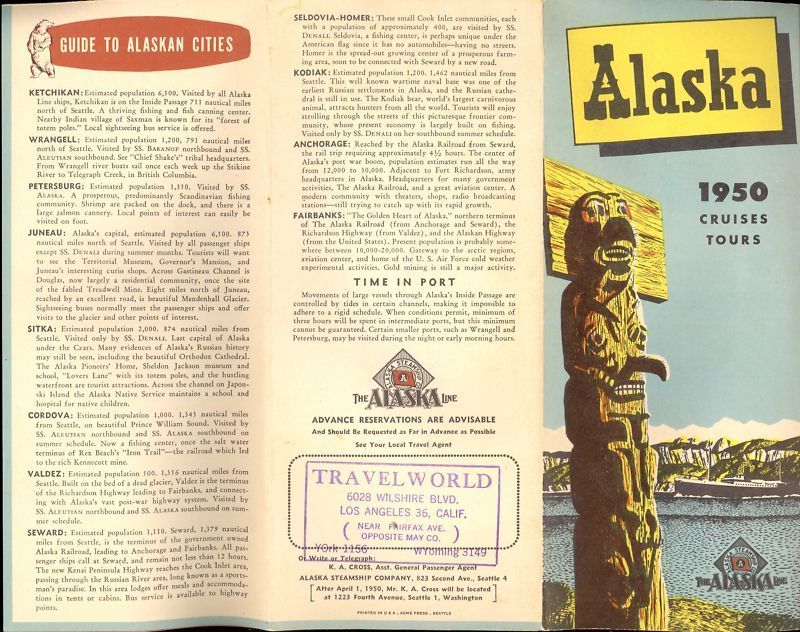 1950 brochure alaska line cruises golden belt line tour time