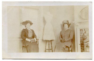   DRESSED WOMEN SITTING BY SEAMSTRESS DRESS FORM Vintage RPPC MUST SEE