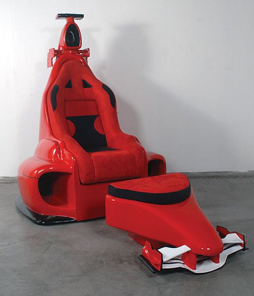 FANTASTIC UNIQUE RED INDY CAR GAME CHAIR WITH STOOL,60TALL.