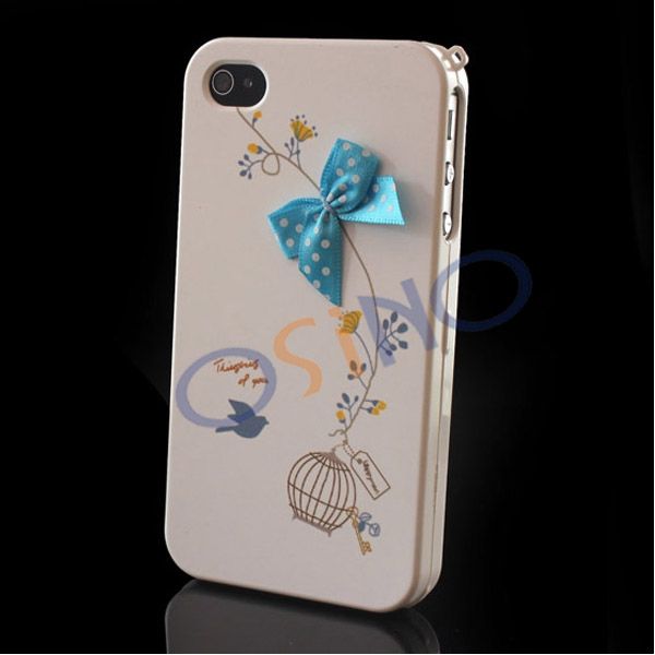 New Stylish Blue Bow 2 Piece iPhone 4 4S Hard Case Cover