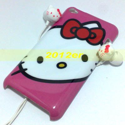 Hello Kitty Earphone Hard Case for iPod Touch 4 4th Gen Button Sticker 