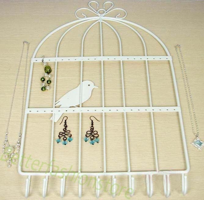 17 5Huge Bird Cage Jewelry Earring Key Ring Wall Mount Rack Hanger 