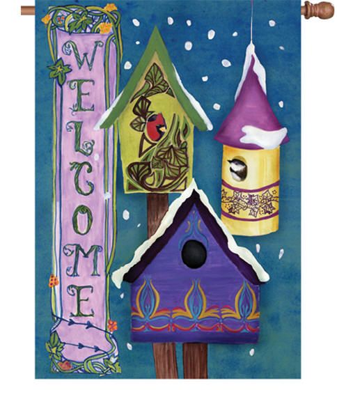 House Flag Welcome Winter Birdhouses 28 x 40 Premiersoft Durable 
