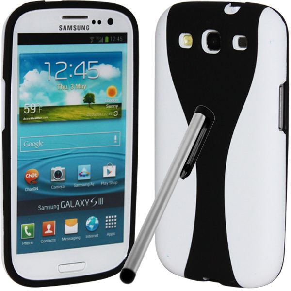 Pen Black White Cup Shape Rubberized Case Cover for Samsung Galaxy S3 