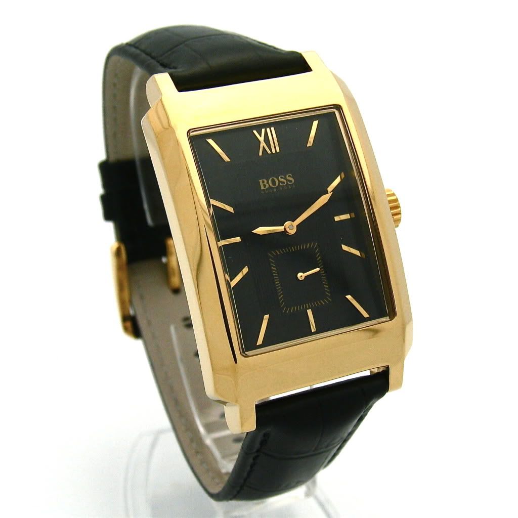   HUGO BOSS HB 179 Classic Mens Gold Black Leather Watch 1512434 NWT