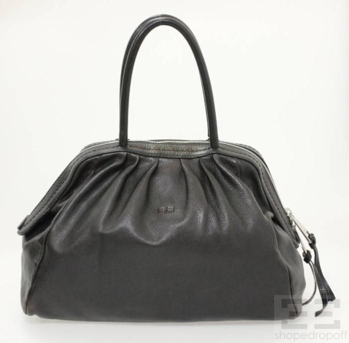 Sonia Rykiel Espresso Brown Pebbled Leather Pleated Bowler Bag