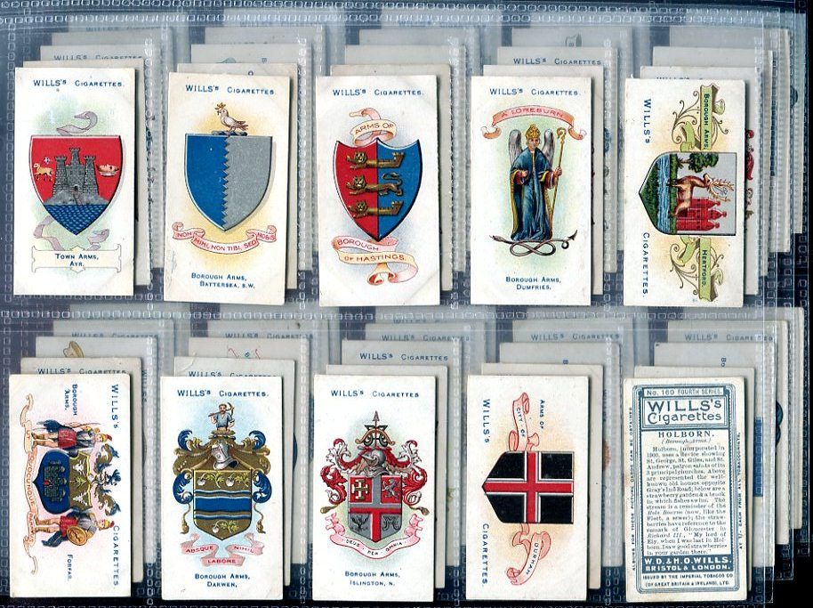 Tobacco Card Set, WD & HO Wills, BOROUGH ARMS, UK Counties, 4th Series 