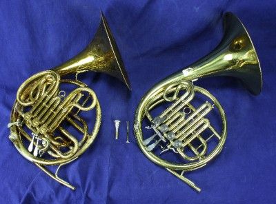 Pair of Double French Horns Band Instrument Repair Parts Brass