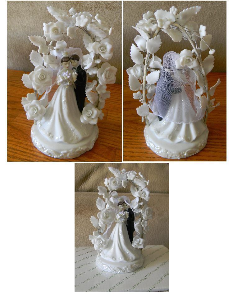Wedding Cake Topper AppleTree Bride Groom with porcelain flowers New 