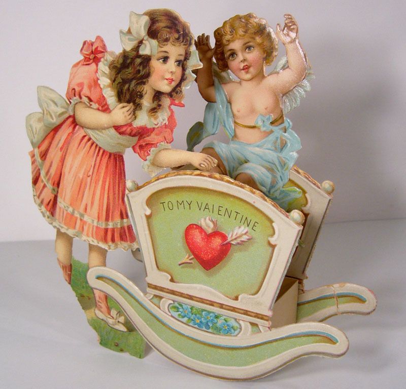 FRANCES BRUNDAGE   3D VALENTINE   Cupid & Cradle   Heart   1900