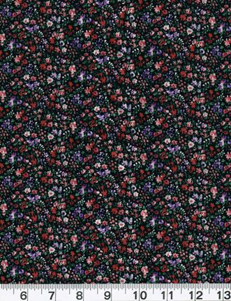   Fabric Concord Floral Flower Bud Garden Calico Black Red New