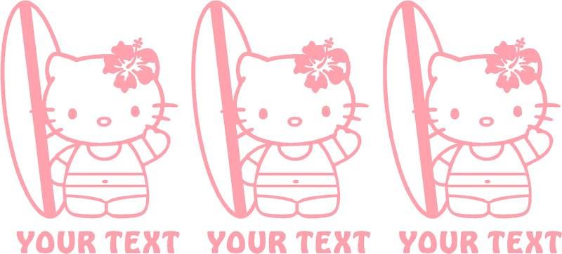 Qty 3 Hello Kitty Surf Custom Text Vinyl Sticker Decal