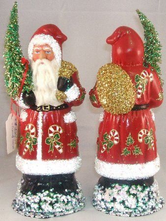 Ino Schaller German Christmas Paper Mache Red Candy Cane Santa