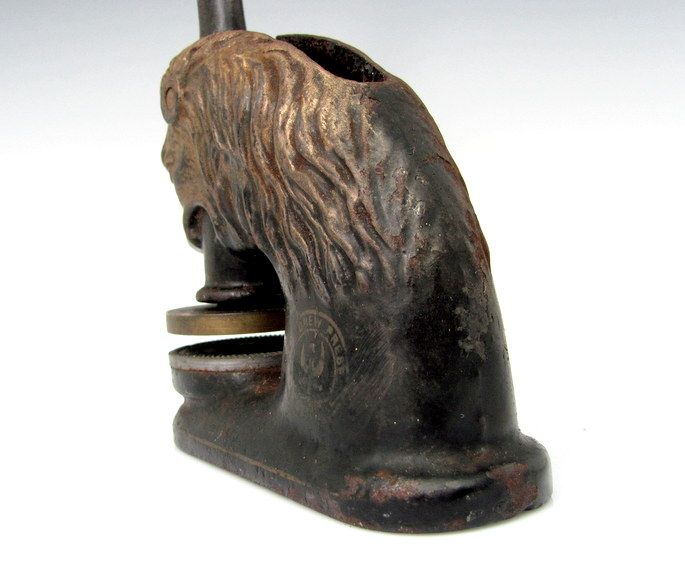 Antique Lion Notary Stamp Cast Iron Press Seal Overland Seas Corp 