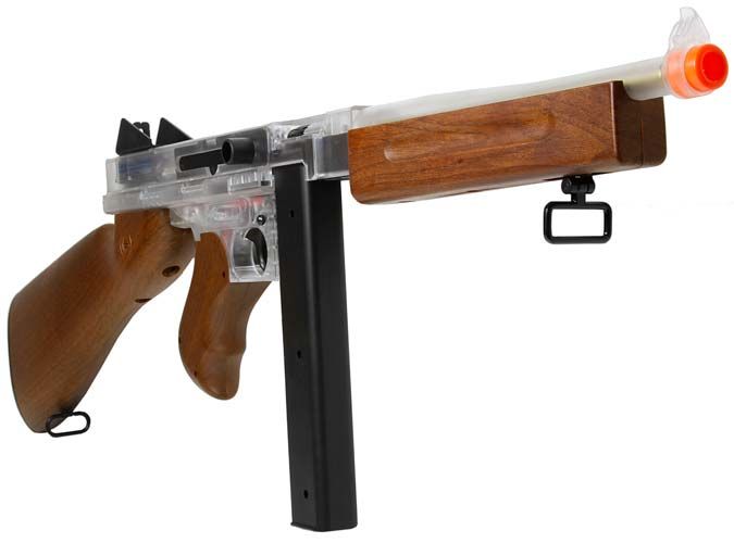 New Thompson M1A1 AEG Clear Wood Stick Mag Airsoft Gun