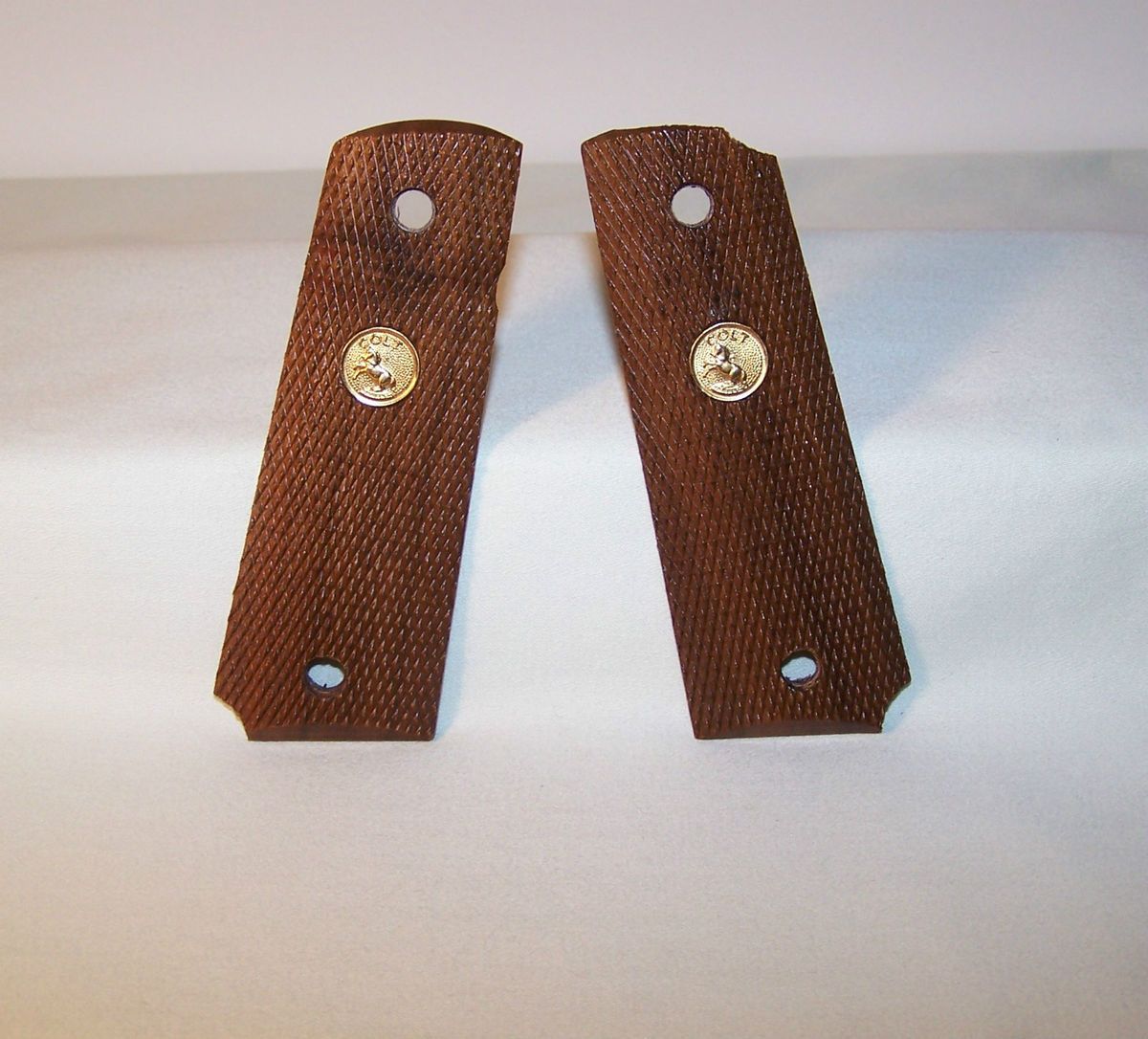 Vintage Factory Colt 1911 45 Auto Wood Grips With Gold Medallion