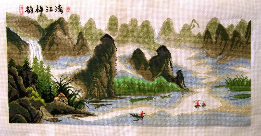  Wall Decor Completed Cross Stitch Mountain and River