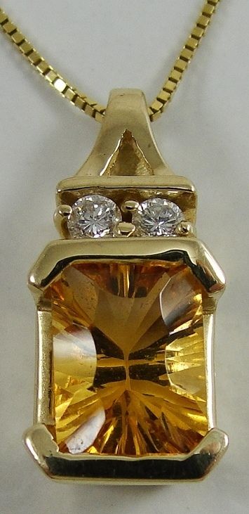  Citrine Emerald Cut Diamond Accent Pendant Box Chain Necklace