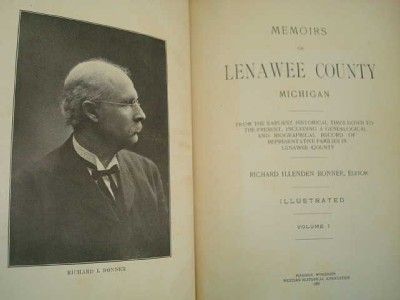 1909 Lenawee County MI Historical Memoirs 2 Vol Books Adrian Hudson