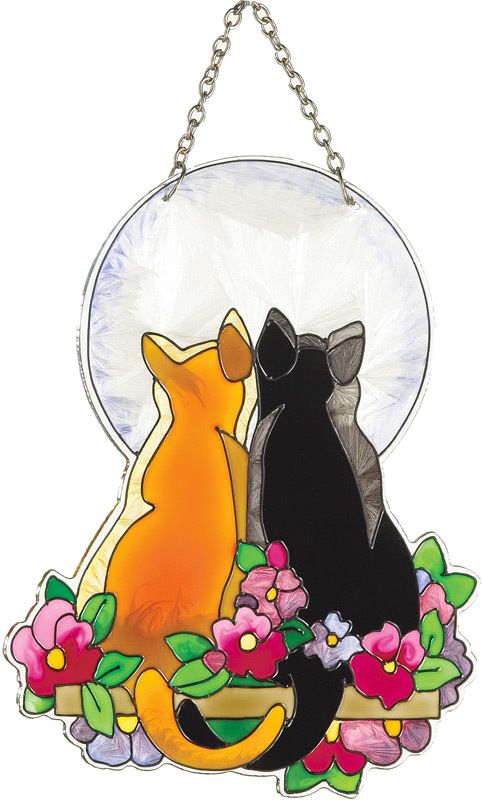 Stained Glass Joan Baker Designs Water Cut Moonlight Cat Suncatcher