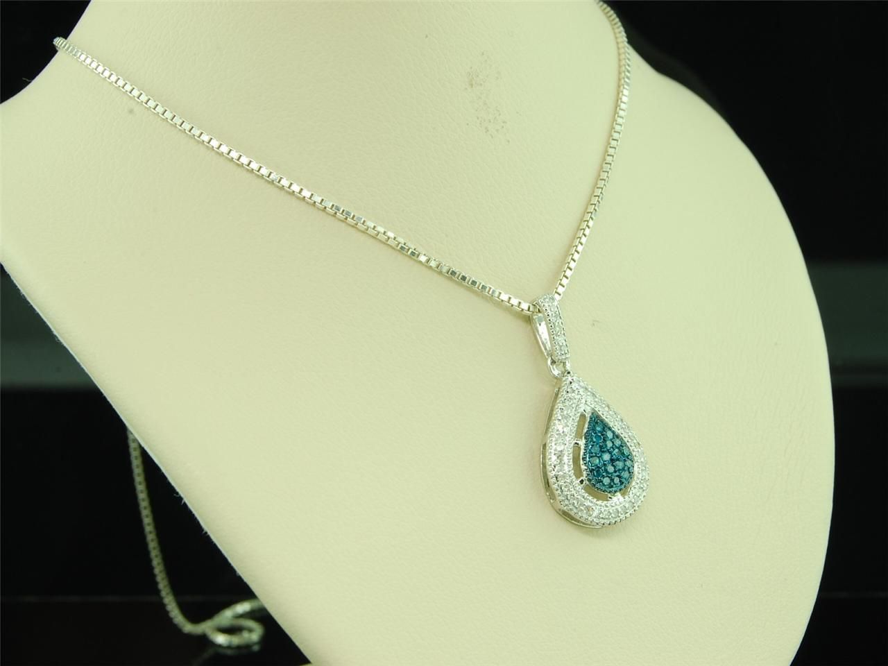  Gold Blue Diamond Teardrop Pendant Charm for Necklace 0 21 Ct