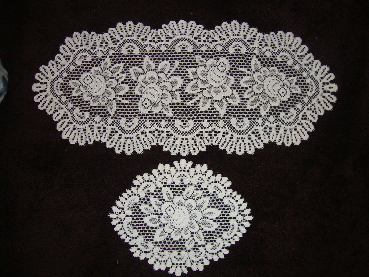 New White lace Alpine Roses design Dresser scarf doilies set of 4