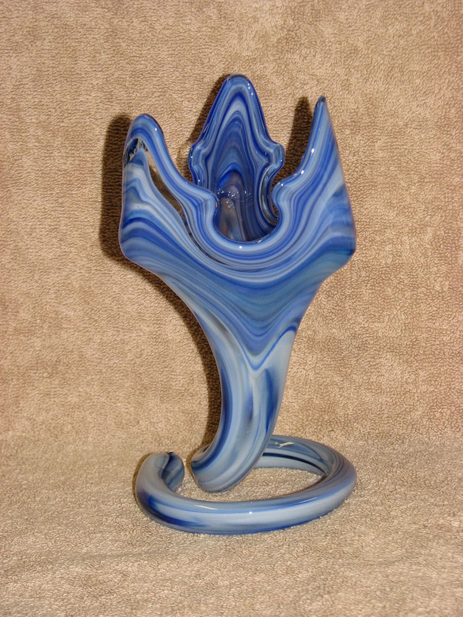 Beautiful Vintage Murano Venetian Italian Art Glass Vase Cobalt Blue 7