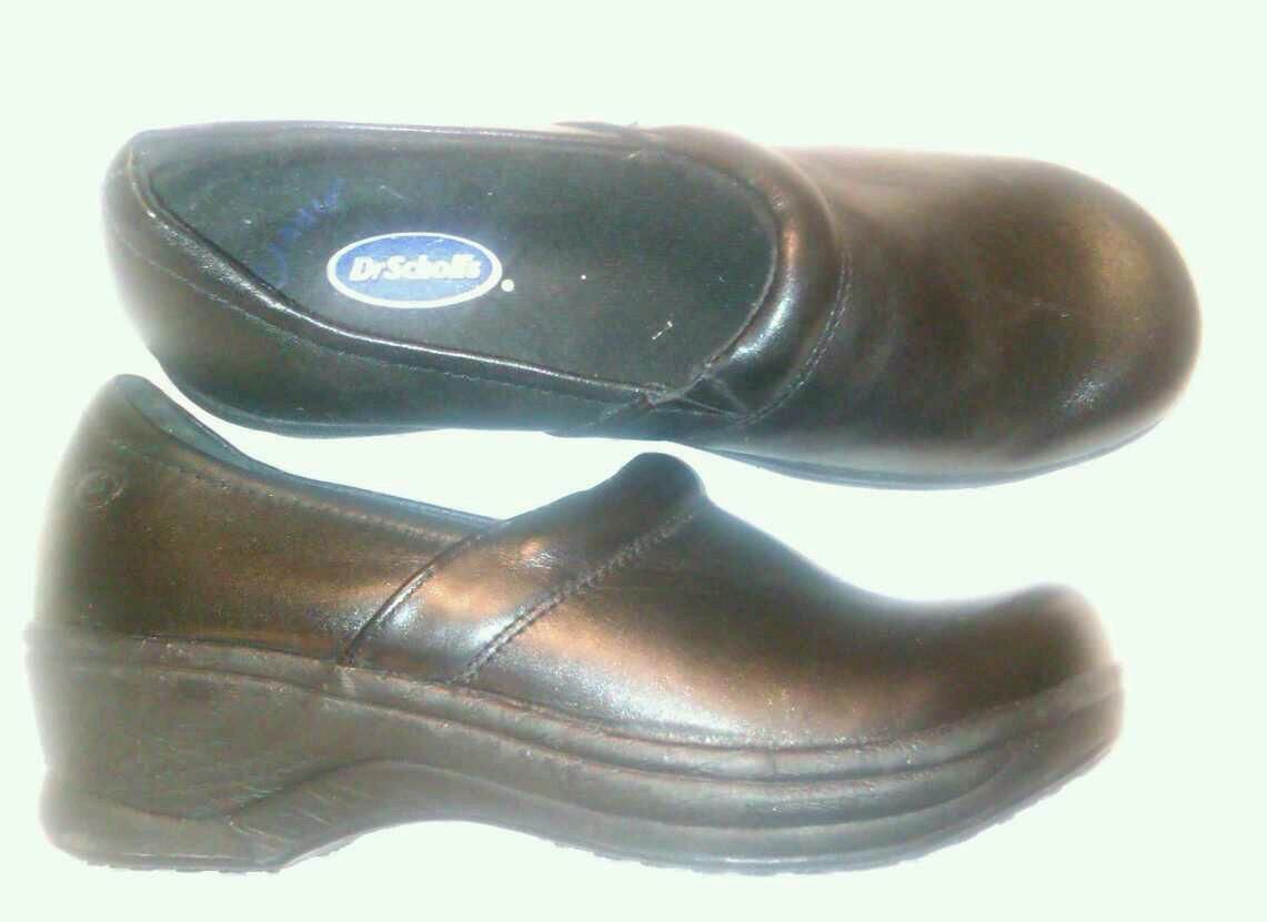 Womens Dr Scholls Black Leather Work Shoe Clogs Size 6 5