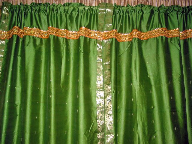 Treatment 2 Art Silk Sari Drapes Curtain Panels Green 84 Inch