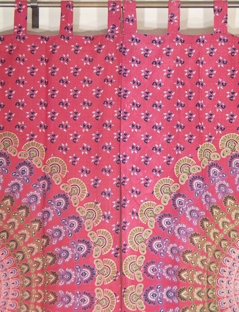 Lovely Pair of Crimson Hand Block Printed Cotton Curtains / Drapes