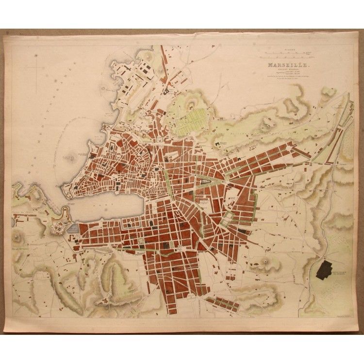  Hand Colored Map Marseille France by Baldwin Cradock 1840