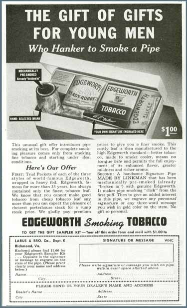 excellent 1938 edgeworth pipe tobacco christmas ad