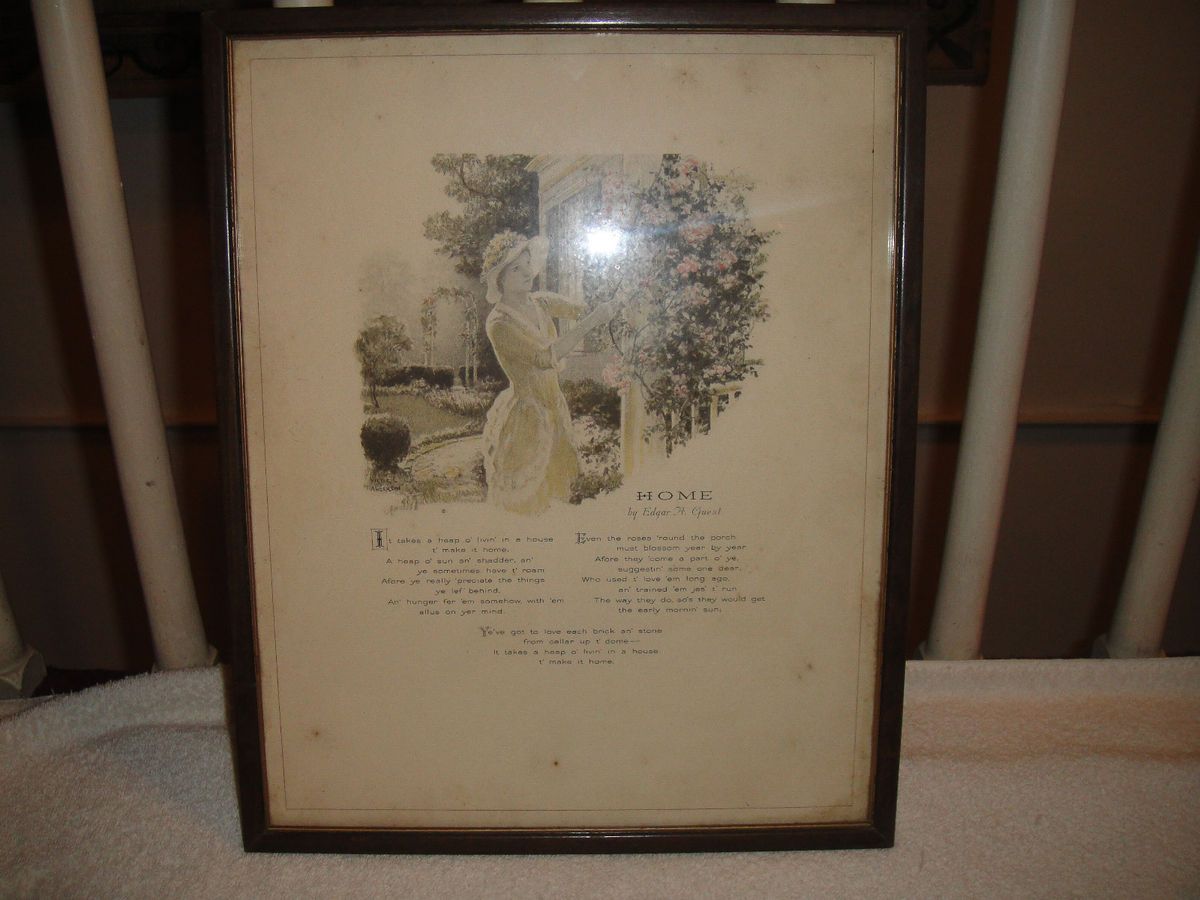 Antique Edgar Guest The Buzza Co Framed Art of The Poem Home 1932