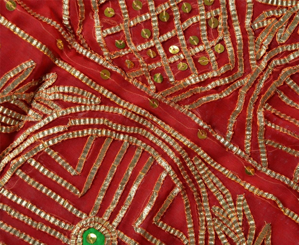 Vintage Sari Hand Embroidered Fabric Art Silk Gota Work OOAK Heavy