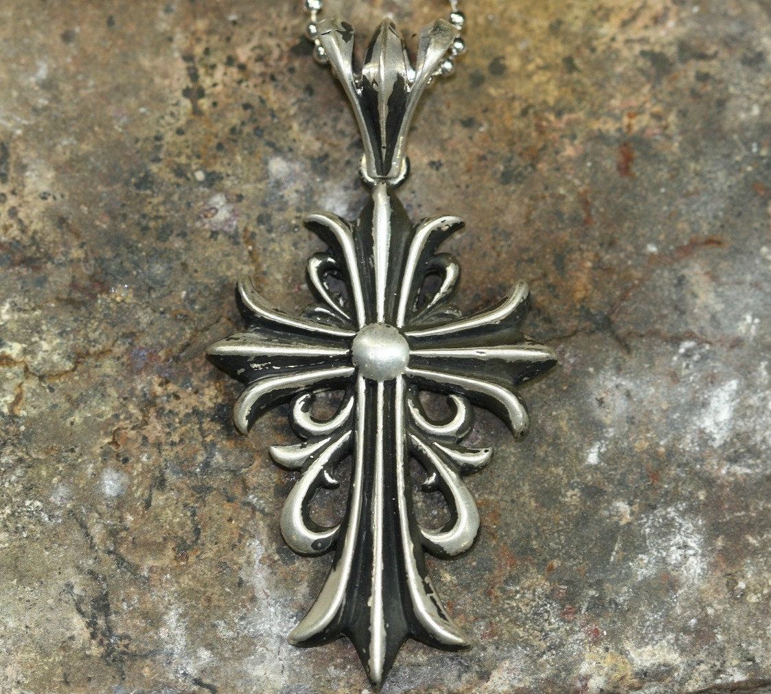 Sterling Silver 61mm flory Cross Pendant